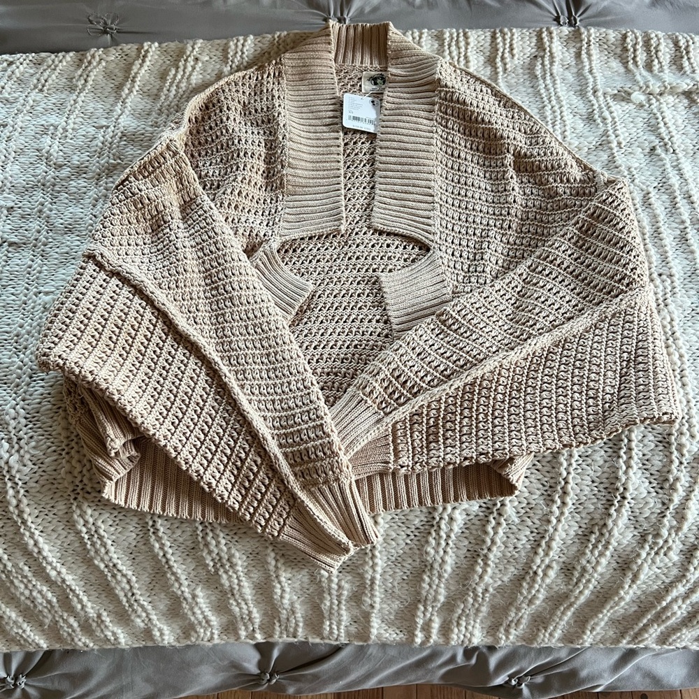 Free People Textured Knit Cardigan in Beige